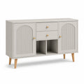 Aparador de MDF gris con patas de madera
