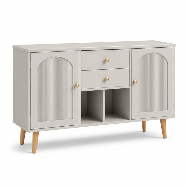 Aparador de MDF gris con patas de madera
