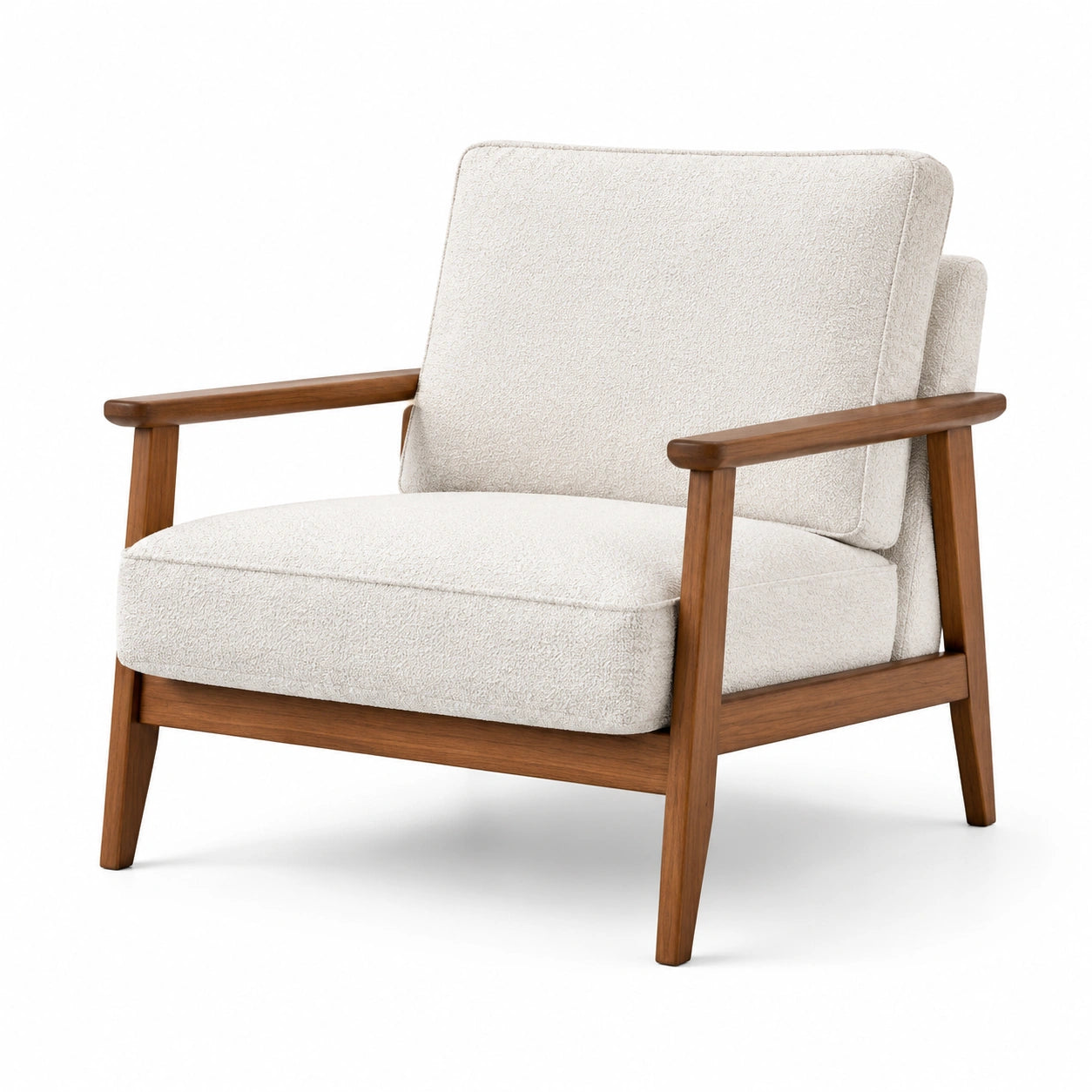 Sillón de tela de poliéster blanco roto con estructura de madera