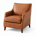 Sillón de cuero genuino marrón con patas de madera