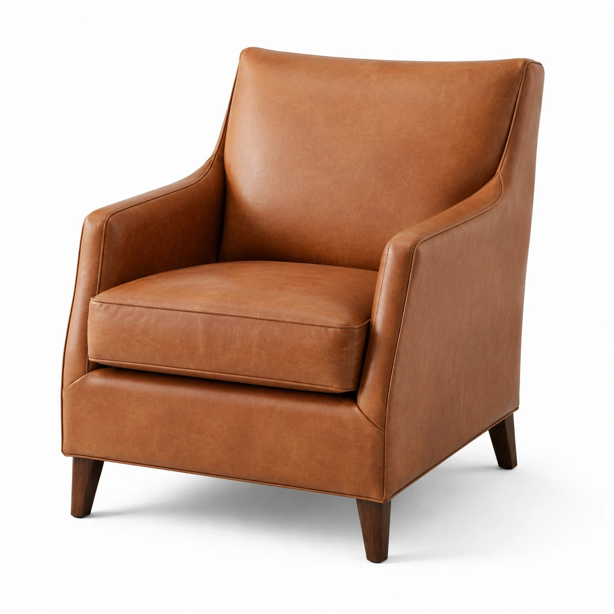 Sillón de cuero genuino marrón con patas de madera