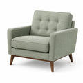 Sillón de tela de poliéster verde grisáceo con patas de madera