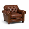 Sillón de cuero auténtico con tachuelas y patas de madera