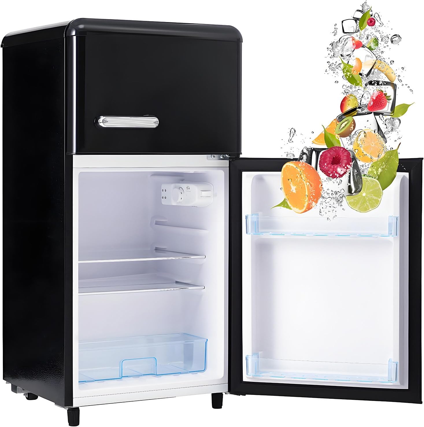 Frigorífico Retro con Congelador 93L, Eficiencia Energética, Luz LED, Color Negro
