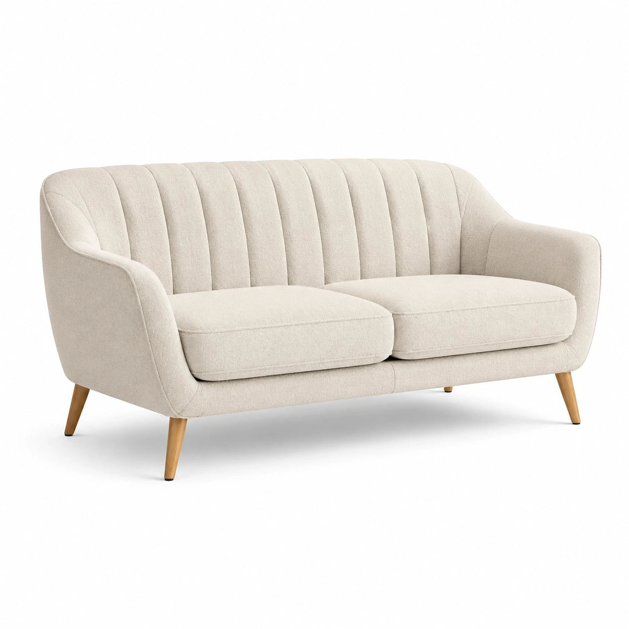 Sofá de 2 plazas beige con tela de algodón y patas de madera