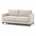 Sofá de dos plazas de tela beige y madera
