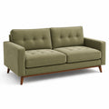 Sofá de dos plazas en pana verde con patas de madera 180x90x80 cm