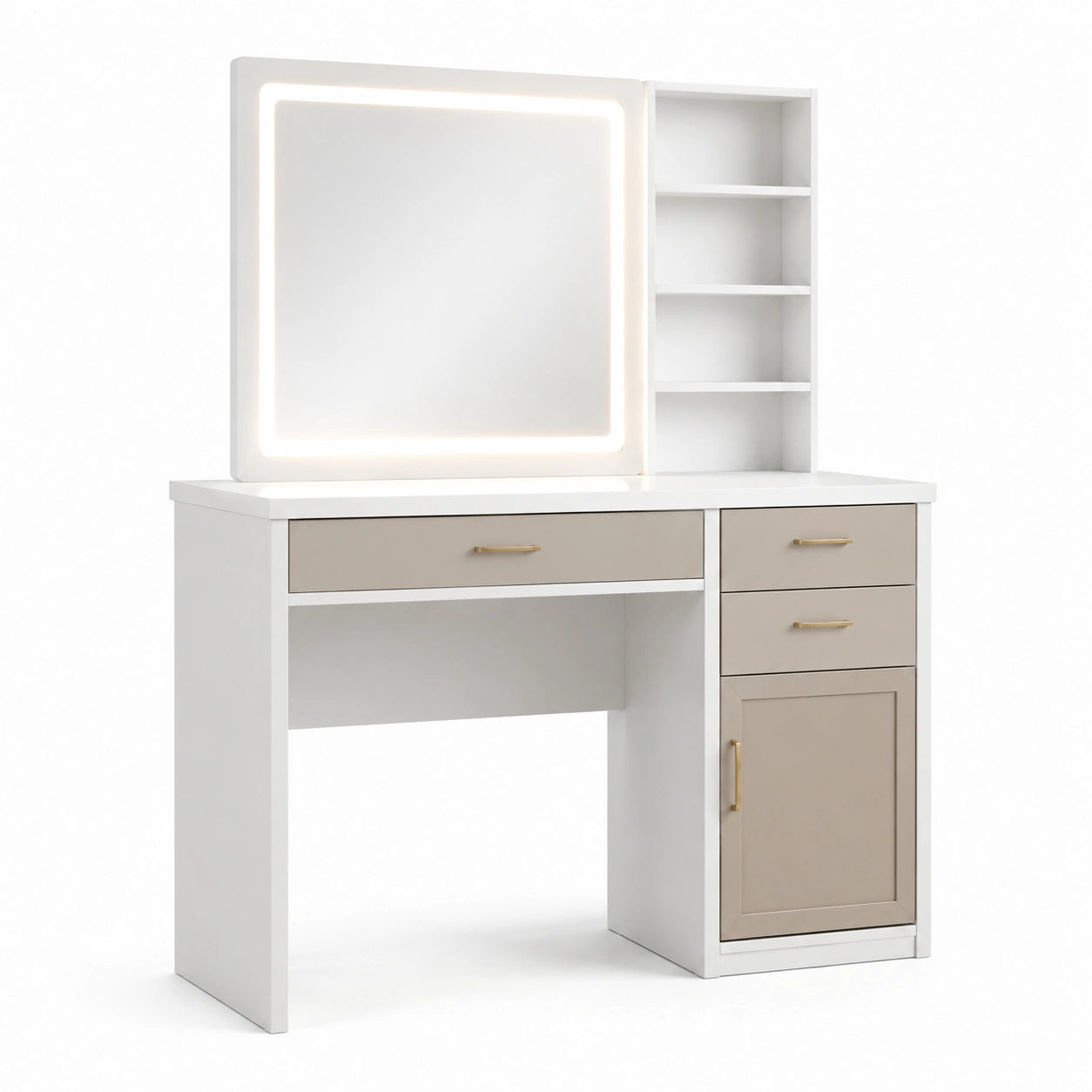 Tocador de MDF blanco con espejo LED y almacenamiento