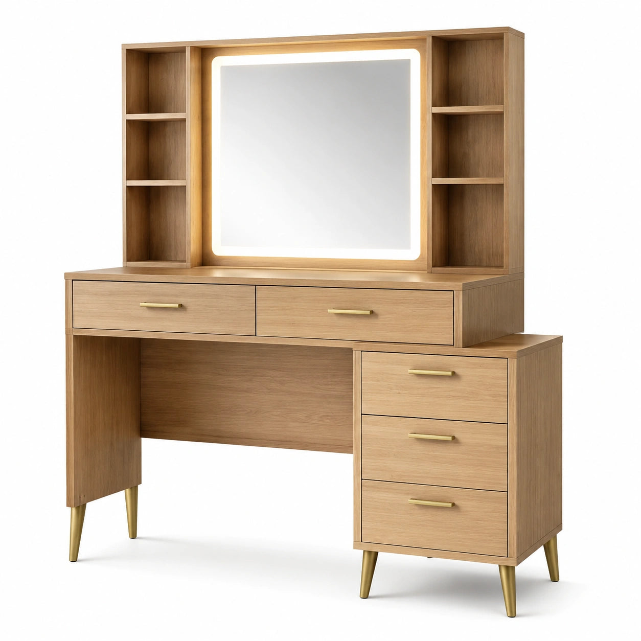 Tocador de Madera de Roble con Espejo LED