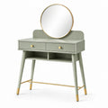 Tocador de metal y MDF con espejo redondo verde y dorado