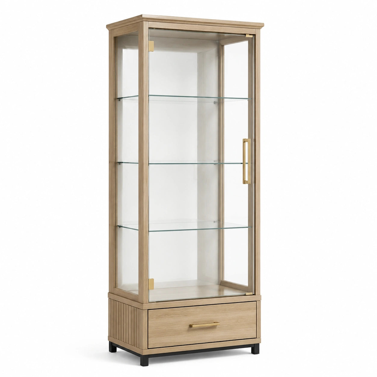 Vitrina de vidrio templado con marco de madera de roble 180x80x40 cm