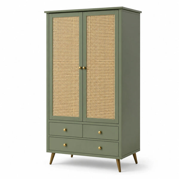 Armario de Madera y Ratán Verde Oliva 190x80x45 cm