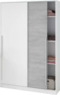 Armario Habitdesign Indira 2 Puertas Correderas Blanco y Cemento con Estantes y Barra, 200x120x50 cm
