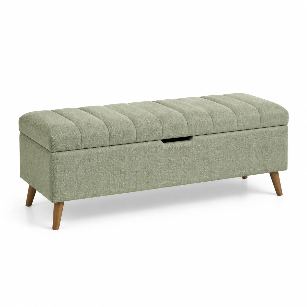 Banco de almacenamiento con tapizado de tela y patas de madera 120x40x45 cm