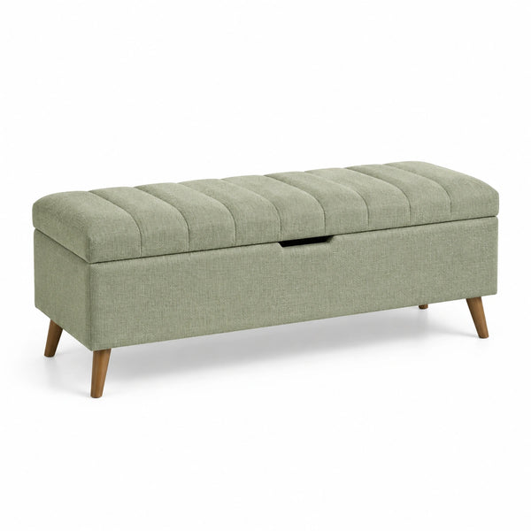 Banco de almacenamiento con tapizado de tela y patas de madera 120x40x45 cm