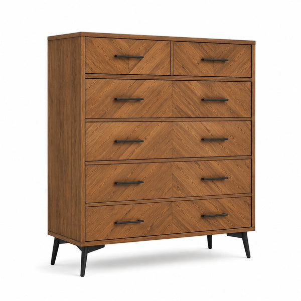 Cajonera de Madera de Roble con Patas Metálicas y 6 Cajones