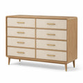 Cómoda de Madera con 8 Cajones y Tela Beige
