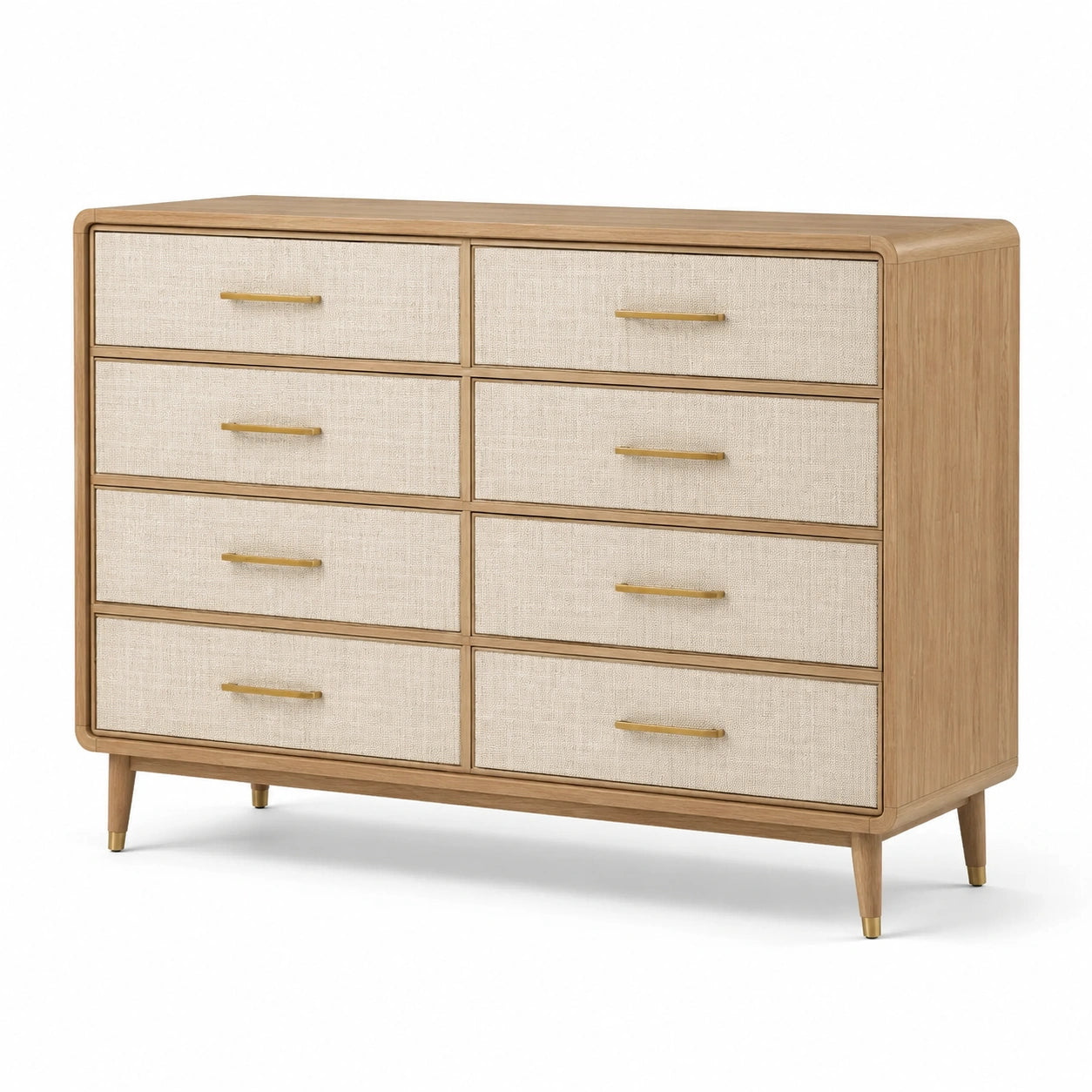 Cómoda de Madera con 8 Cajones y Tela Beige