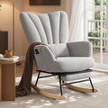 SONGMICS Silla Mecedora Gris con Reposapiés y Cojines Desmontables, Bolsillos Laterales, Patas de Madera, Tejido de Felpa