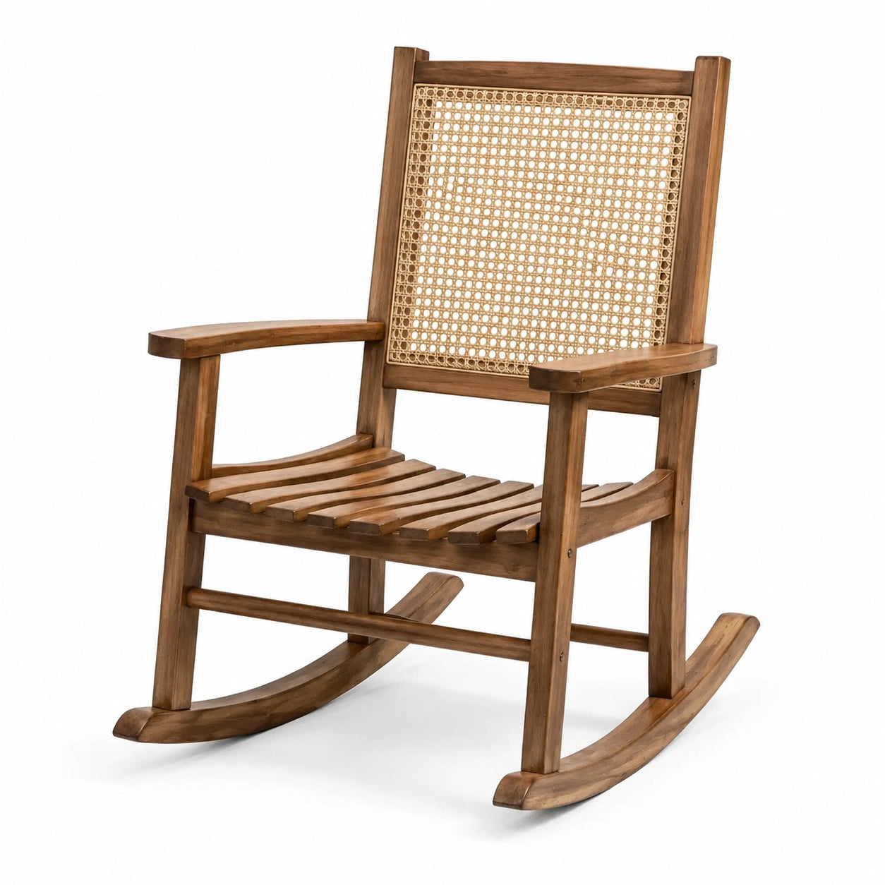 Mecedora de madera y ratán natural marrón claro 82x60x100 cm