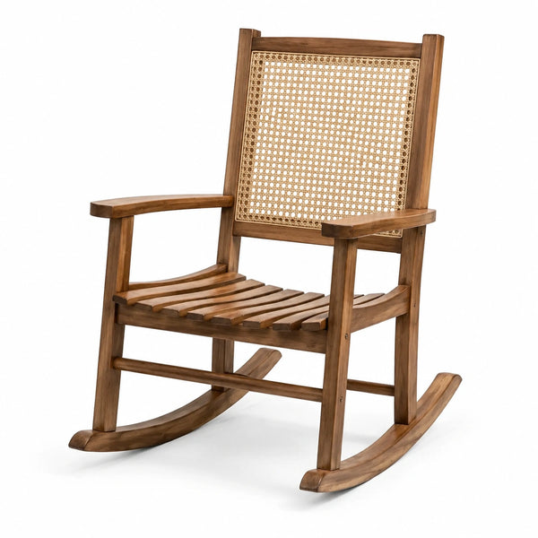 Mecedora de madera y ratán natural marrón claro 82x60x100 cm