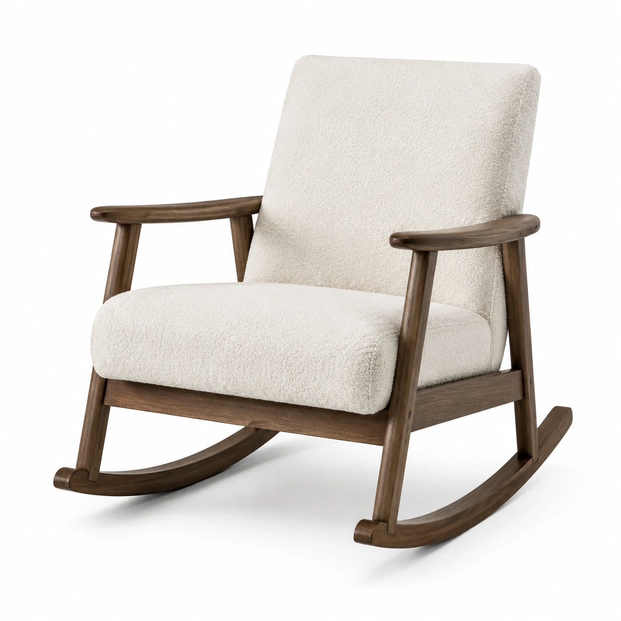 Mecedora de madera y poliéster crema