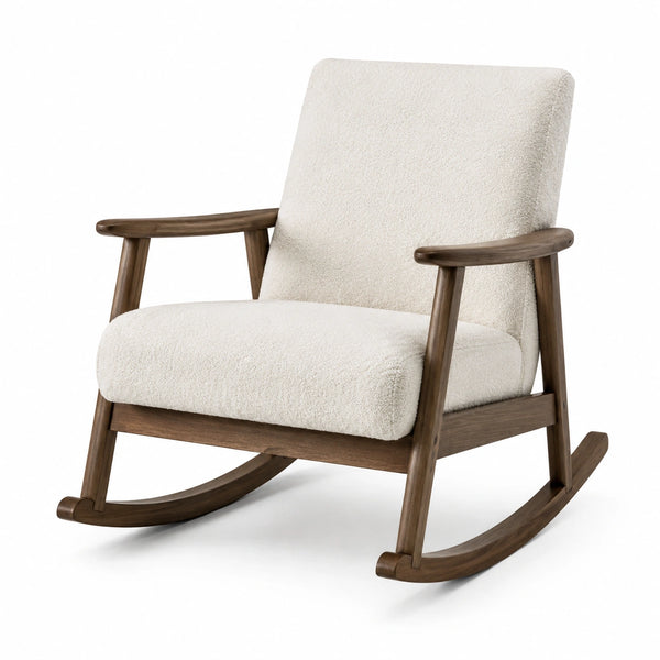 Mecedora de madera y poliéster crema