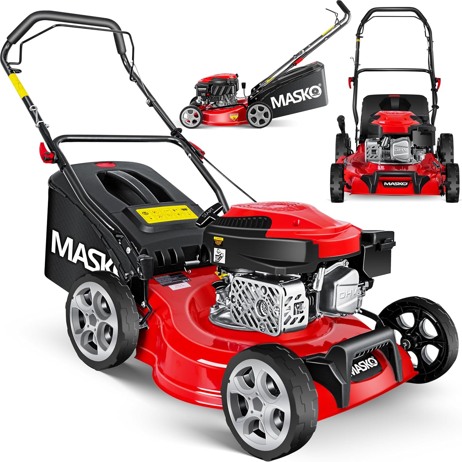 Cortacésped a Gasolina 5 en 1 MASKO, Tracción, Limpieza, Mulching, Expulsión Lateral, Ancho de Corte Ajustable, Motor 4 Tiempos