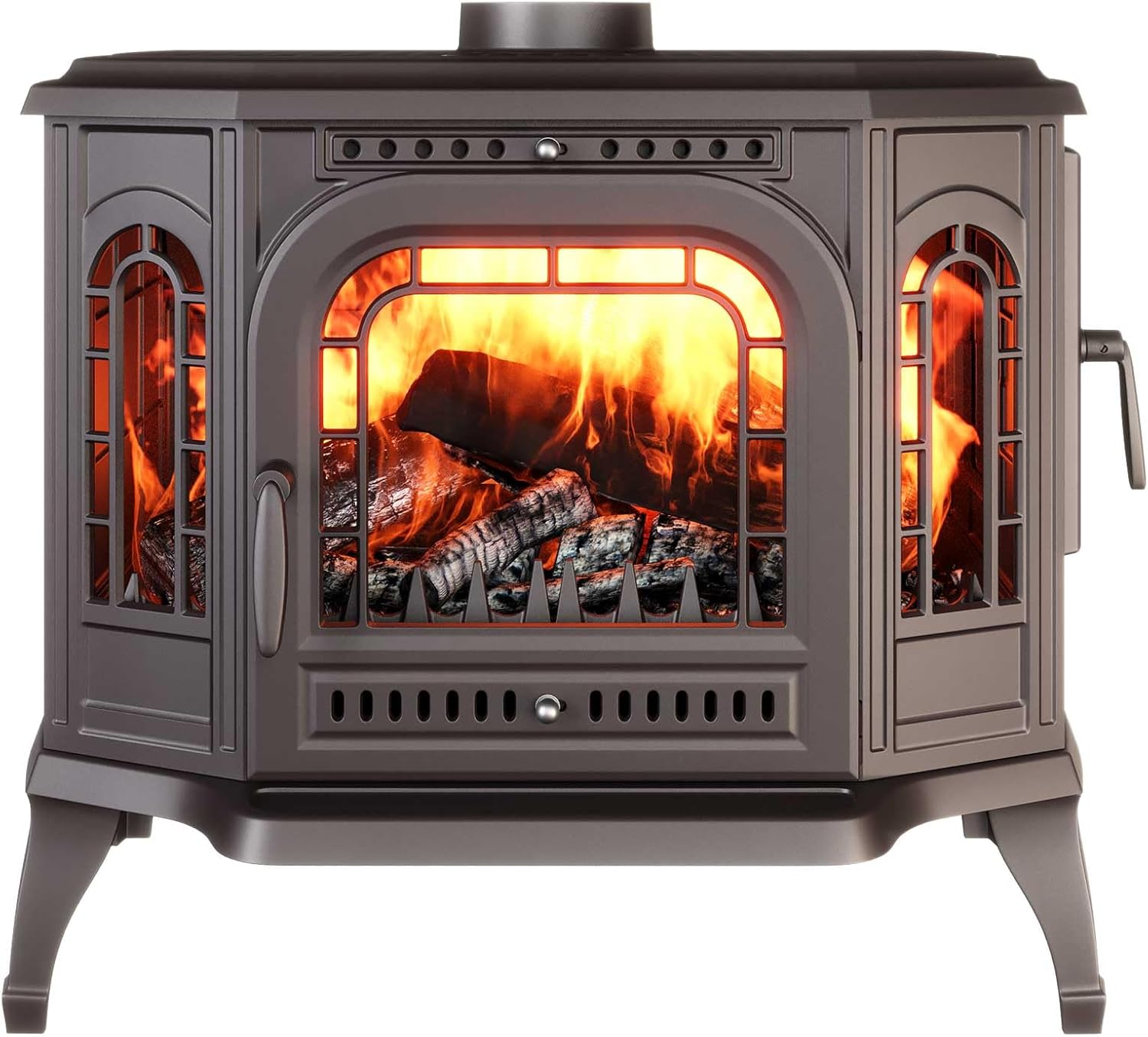 Estufa de leña independiente de hierro fundido negro 10,5 kW, apertura eco derecha