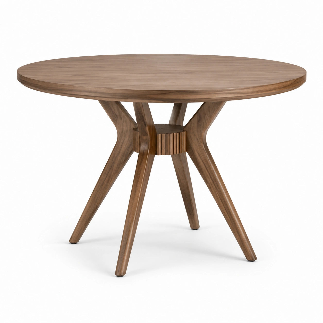 Mesa de comedor redonda de madera de nogal