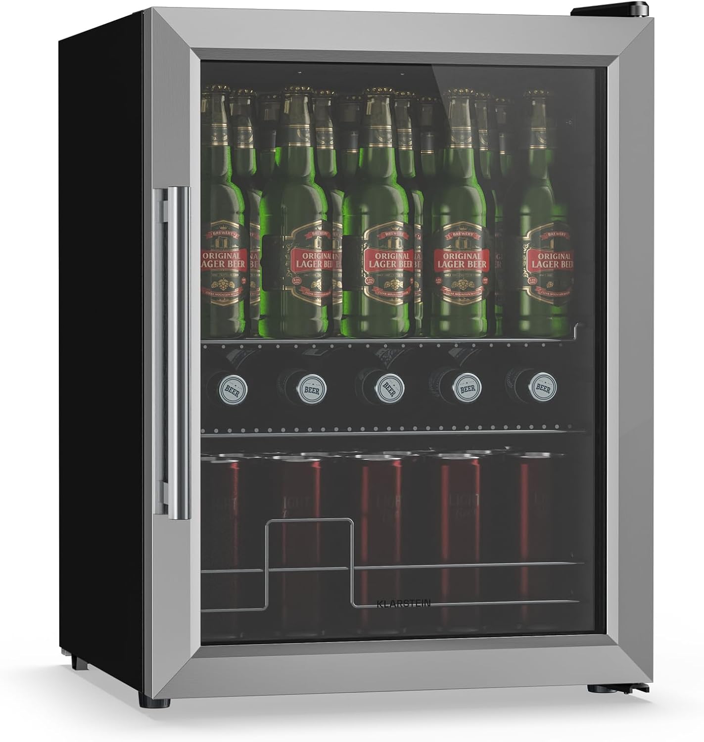 Mini Nevera KLARSTEIN Beersafe 60L con Puerta de Cristal y Luz LED, Negro/Plata