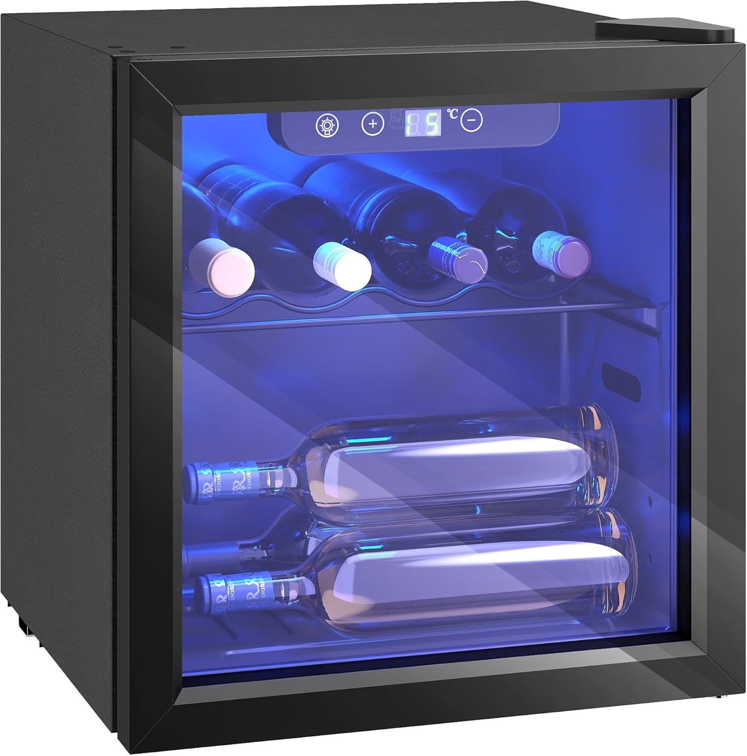 Vinoteca HOMCOM para 12 Botellas, Enfriador de Vino 36L, Temperatura 4-16°C, Puerta de Cristal y Luz LED, Pantalla Táctil, Color Negro