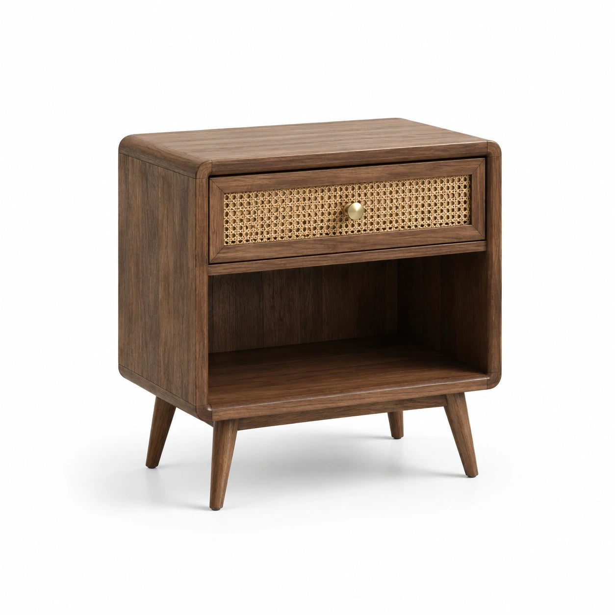 Mesita de noche de madera y mimbre marrón 45x35x60 cm