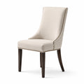 Silla de comedor de lino beige con patas de madera de haya