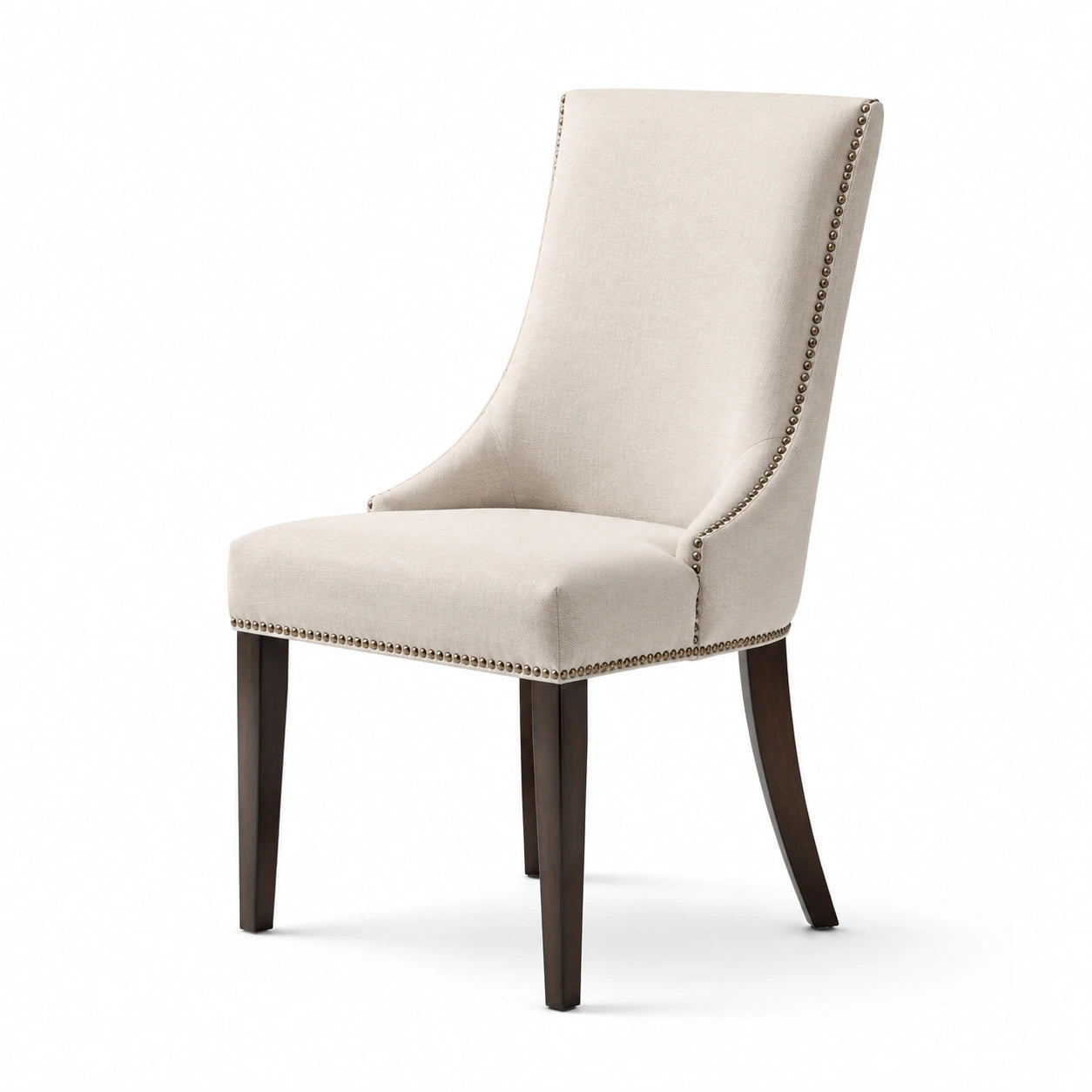 Silla de comedor de lino beige con patas de madera de haya