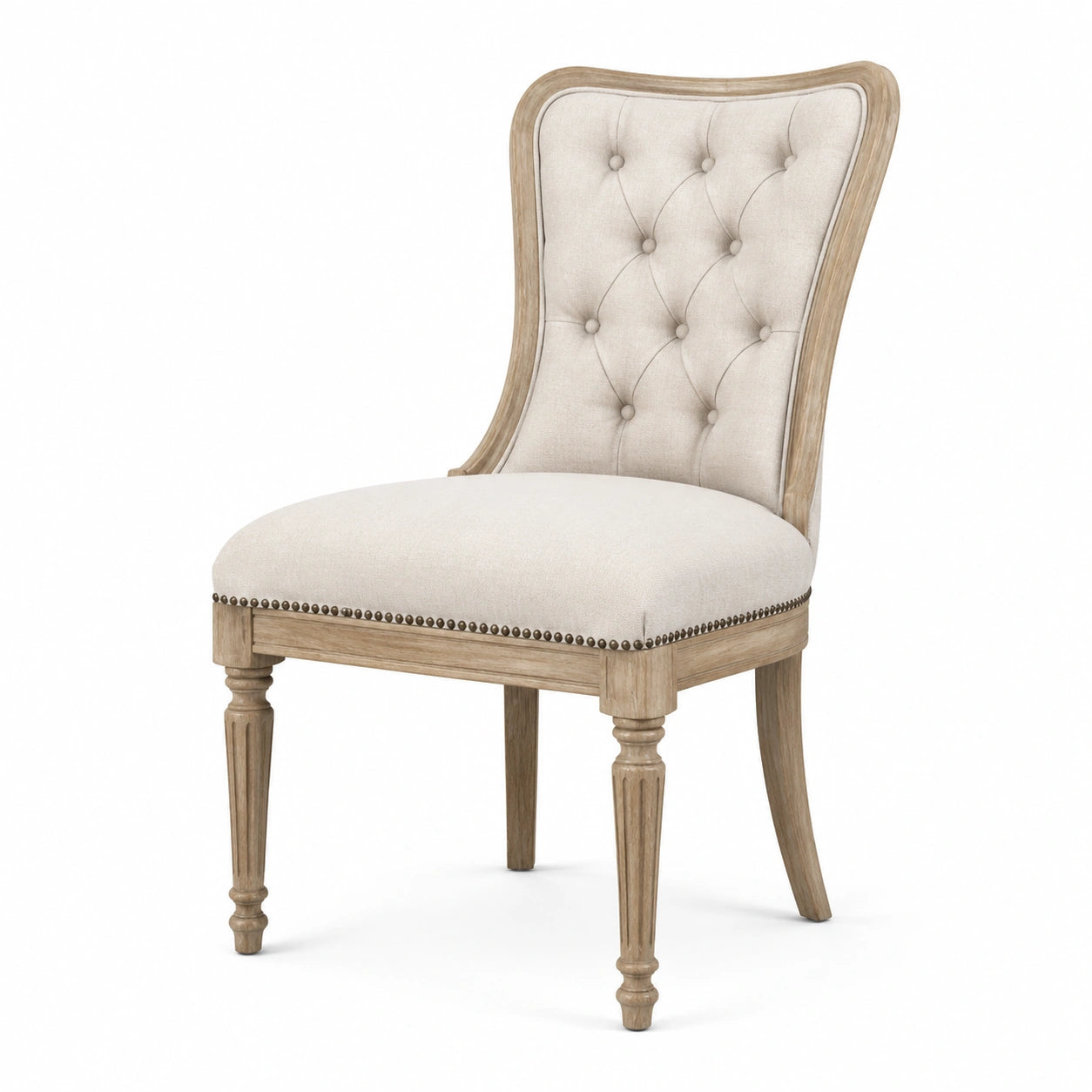Silla de comedor con respaldo capitoné y patas de roble