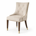 Silla de Comedor Tapizada en Lino Beige con Patas de Nogal