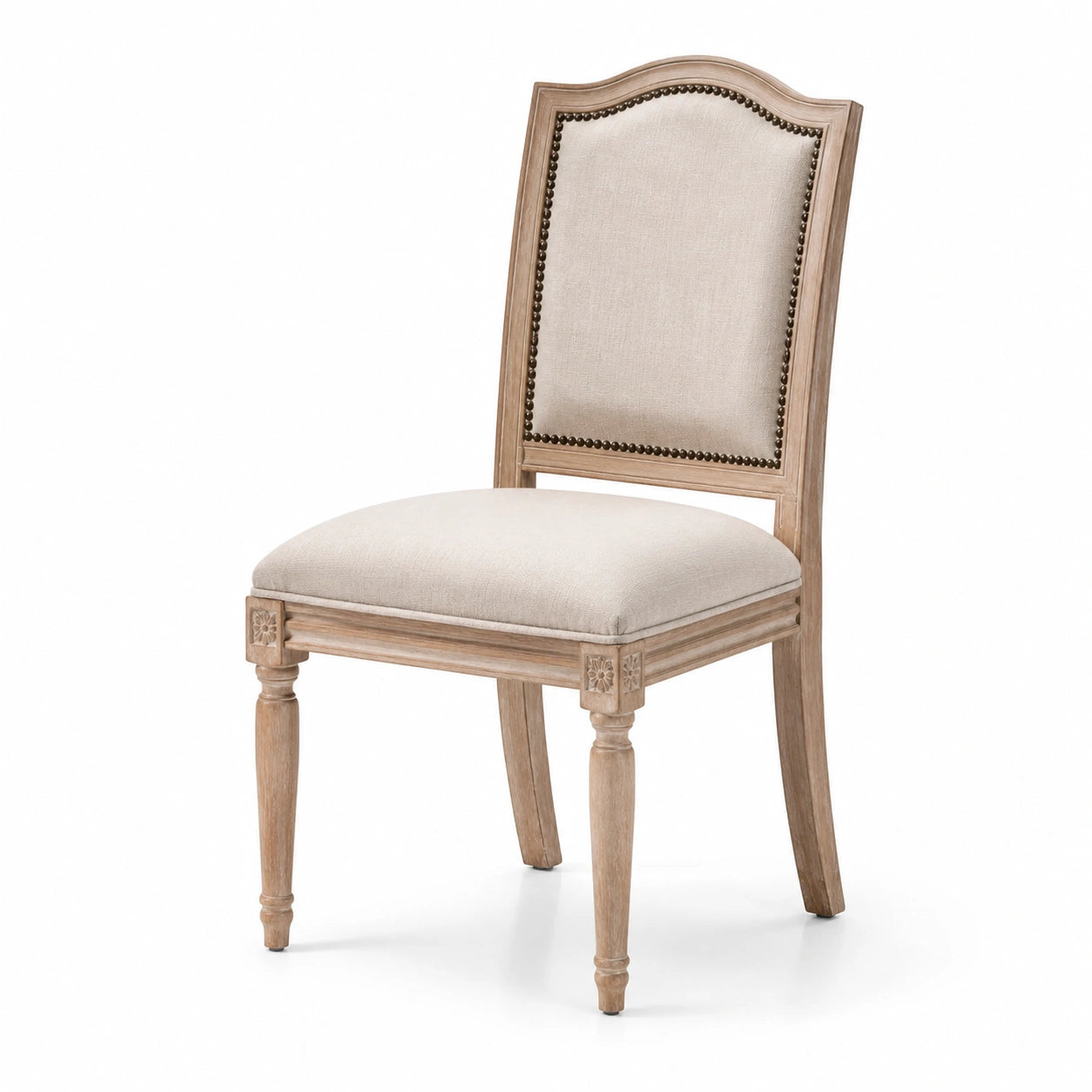 Silla de madera de haya beige con tapizado de algodón-poliéster