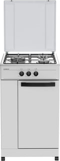Infiniton Encimera de Gas 3 Fuegos, Compartimento Botellas, 50cm Ancho, Acero Esmaltado Blanco