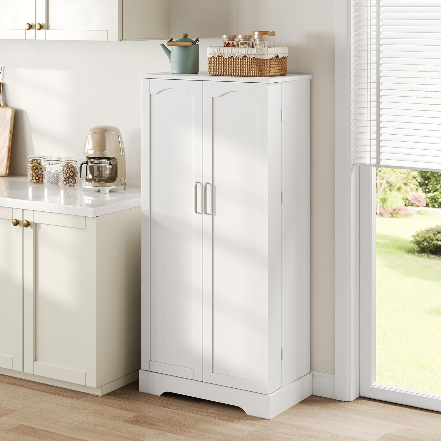 Armario de Cocina Blanco con LED y Estantes Ajustables, 60x35x128 cm