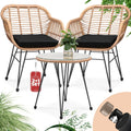 Conjunto de Muebles para Balcón Bali: Mesa y 2 Sillas con Cojines Lavables y Tablero de Vidrio