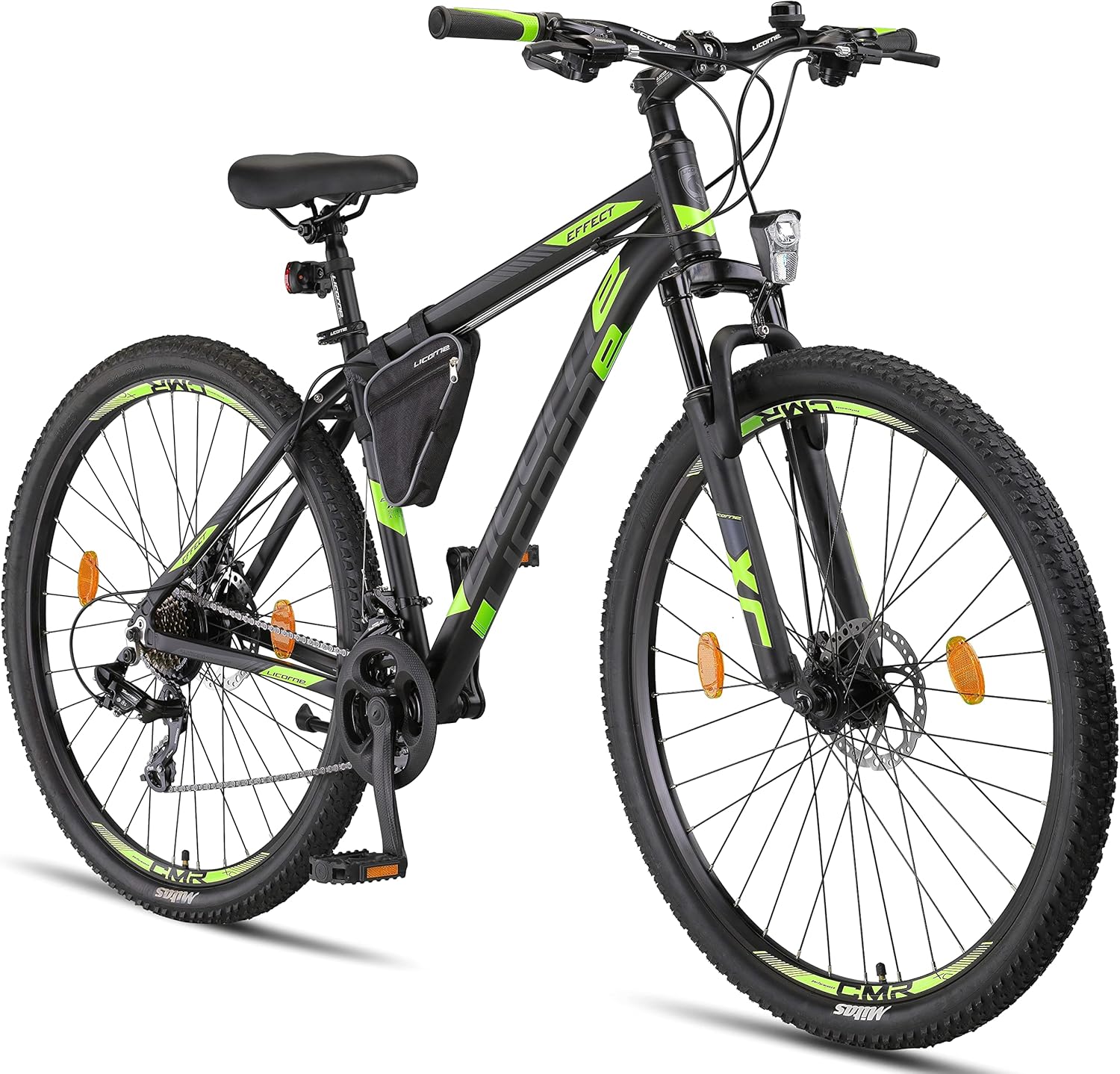 Bicicleta de Montaña 29' Licorne Effect Premium - 21 Velocidades - Unisex Adultos y Niños - Negro/Lima con Frenos de Disco