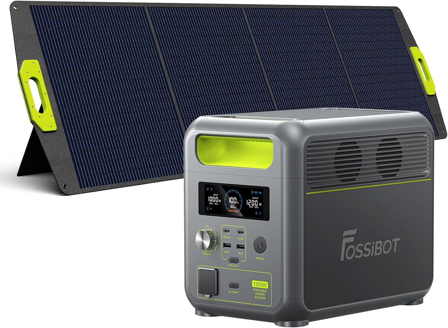 Estación de Energía Portátil FOSSIBOT F1200 1024Wh con Panel Solar 200W, Batería LiFePO4 1200W, Carga Rápida en 49 Minutos, Control mediante APP