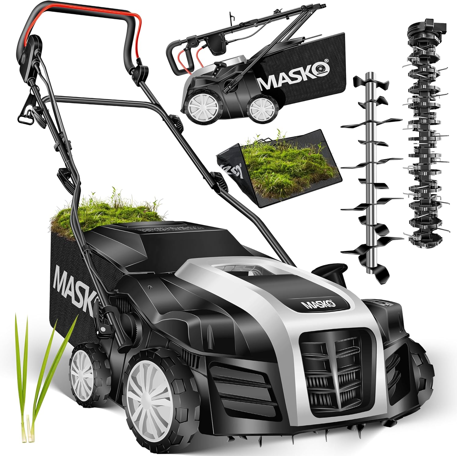 Escarificador y Aireador Eléctrico 2 en 1 1800W, Ancho 40 cm, Cesta 55L, Profundidad Ajustable