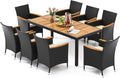 Set de Muebles de Jardín de 9 Piezas de Acacia y Ratán, Mesa y Sillas con Cojines Desenfundables, Beige