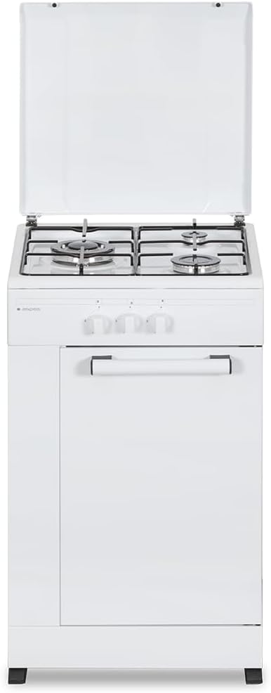 Cocina de Gas Butano Aspes 3 Fuegos, Blanco, Quemador WOK, con Tapa