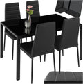 Conjunto de Comedor Negro: Mesa de Cristal Templado y 4 Sillas de Cuero Sintético