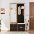 Conjunto de Armario de Entrada Moderno con Espejo y Banco, Zapatero y Barra Extensible, 100x38x180cm, Negro y Madera