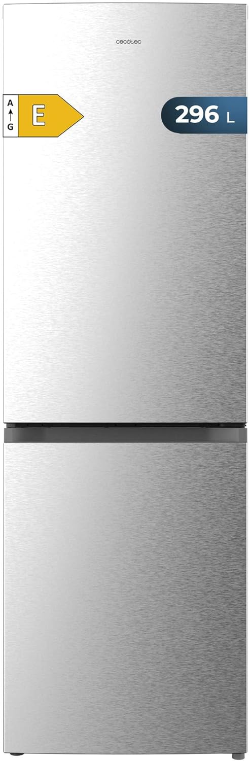Cecotec Frigorífico Combi 296L No Frost Inox, Eficiencia Energética, Iluminación LED, Diseño Versátil