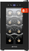 Enfriador de Vino EVVO VT8 para 8 Botellas, Silencioso y Compacto, Control Táctil y Luz LED, Botellero Vertical con Temperatura Regulable